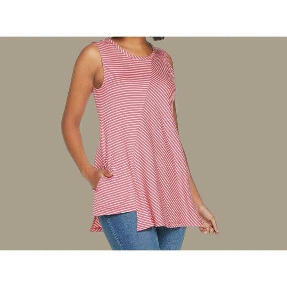 LOGO by Lori Goldstein Pink Striped Asymmetrical Hem Cotton Modal Top Size 2X - Picture 8 of 8